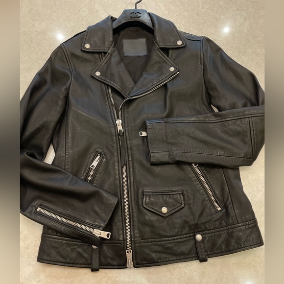 ALLSAINTS Milo Leather Biker Jacket in Black Size S - Picture 4 of 16